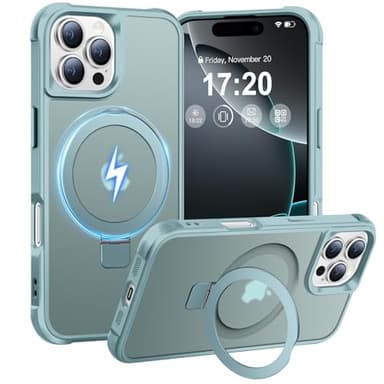 BENTIACC Magnetic Ring Stand Case for iPhone 16 Pro - 120° rotatable Stand, N52 Magnet, Non-Slip, Matt Transparent Back, Easy to Clean, Shockproof, Military Standard Drop Protection (Lake Blue)