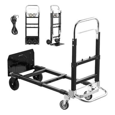 VEVOR 3 in 1 Folding Hand Truck, 500 lbs Load Capacity for 4-Wheel Mode, Convertible Hand Truck Dolly with Wheels & Adjustable Handle, Portable Trolley Dolly for Moving Home, Office, Warehouse