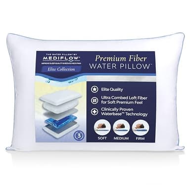Mediflow Elite Collection Water Pillow - Orthopedic Neck Pain Relief, Adjustable for Sleeping (Single, White)