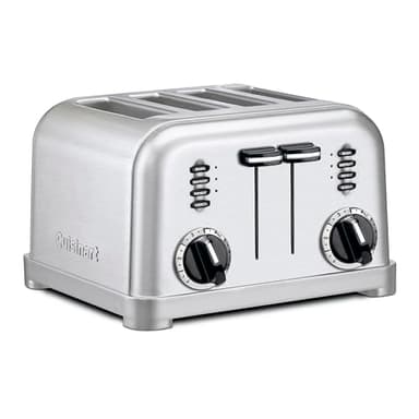Cuisinart 4 Slice Compact Stainless Steel Toaster with Extra-Wide Slots for Bread, French Toast, Bagels & Pastries, Defrost & Reheat Functions, CPT-180P1, Brushed Stainless, Removable Crumb Tray