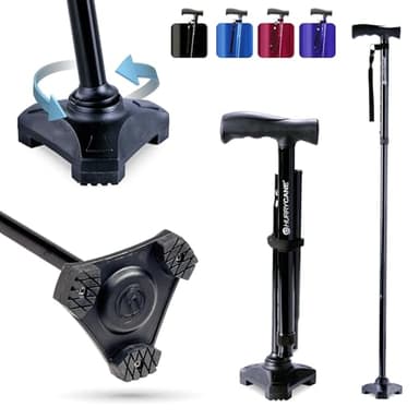 HurryCane HCANE-BK-C2 Freedom Edition Foldable Walking Cane with T Handle, Original Black