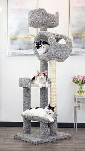New Cat Condos 140003- Solid Wood Cat Climbing Tower Cat Tree, Gray