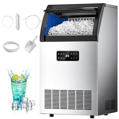 EUHOMY Commercial Ice Maker,105lbs/24H,Stainless Steel Under Counter Ice Machine with Water Filter,33lbs Storage Capacity, 45 Cubes in 8-12 Mins, Freestanding Ice Machine for Home/Bar/Cafe/Restaurant