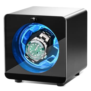 Cevale Single Watch Winder – Ultra Quiet ≈0dB Automatic Watch Winder for Rolex Omega, Aluminum Case with Blue LED Light,Self Winding Watch Box for Men