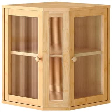 HOOBRO Bamboo Bread Box, Kitchen Countertop Corner Bread Box, Large Capacity 2-Tier Bread Container, Bread Storage Container with Dual Rippled Acrylic Doors, for Kitchen Food Storage, Natural YL12MB01