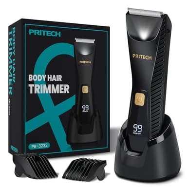 PRITECH Manscape Body Hair Trimmer for Men - Waterproof Pubic Hair Ball Trimmer, Ceramic Blade Electric Body Shavers for Men with USB-C Charging, Wet & Dry Use & Nick-Free Design, Sensitive Skin Safe