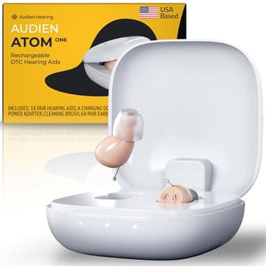 Audien Atom One OTC Hearing Aids - Wireless, Rechargeable, and Comfortable | Clear Sound in a Small, Discreet Design for Seniors & Adults with Hearing Loss