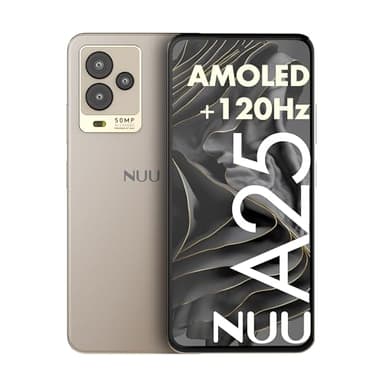 NUU A25 AMOLED 120Hz 6.7" Phone for T-Mobile, ATT, Cricket, Mint, Ultra, Metro, Gaming Phones, Octa-Core Helio G99, 4G/LTE Dual SIM, 6GB + 128GB 50MP Camera, Champagne, International Travel