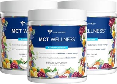 Gundry MD MCT Wellness Powder to Support Energy, Ketone Production and Brain Health, Keto Friendly, Sugar Free (90 Day Supply, Blueberry Lemonade)