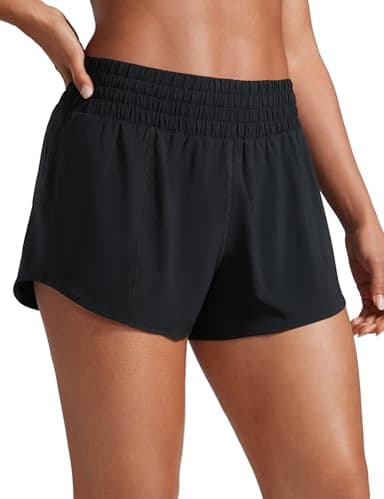 CRZ YOGA High Waisted Running Shorts for Women 2.5" - Mesh Liner Quick Dry for Sport Athletic Workout with Zipper Pocket Black Large