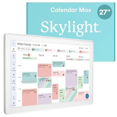 Skylight Calendar Max: 27-Inch Smart Digital Calendar & Chore Chart, Family Organizer with Interactive Touchscreen Display – Wall Mountable in Portrait or Landscape, Classic White Frame