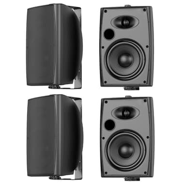 6.5 Inch Max 800W Outdoor Bluetooth Speakers Waterproof Wired with Multifunctional Amplifier Wall Mount Outdoor Speaker System for Patio Garden Poolside Home(4 Speakers,Black)