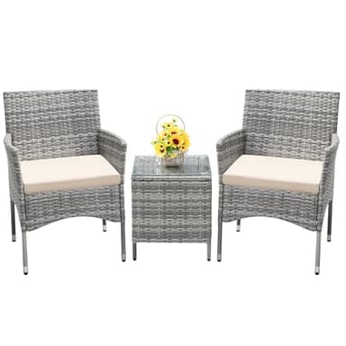 Devoko 3 Pieces Patio Furniture Sets Clearance PE Rattan Wicker Chairs with Table Outdoor Garden Porch Furniture Sets (Light Grey)