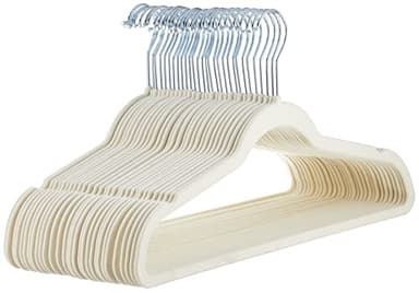 Amazon Basics Slim Velvet Non-Slip Space Saving Suit Clothes Hangers, Closet Organizer, Ivory/Beige, 30-Pack