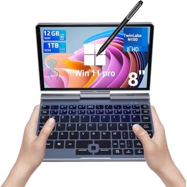KOOSMILE Mini Laptop, Small Laptop Win11 Pro 8 inch HD Touch Screen N150 2-in-1 Pocket PC 12GB LPDDR5 RAM, 512GB/1TB SSD Wi-Fi 6,BT 5.2,HDMI,2MP Camera Convertible Laptop(N150-12GB+1TB)