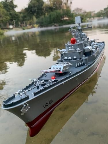 Ssccgym 23.6" Inch Remote Controlled Warship Battleship10km/h 4WD 2.4G RC Controlled Ship 1:390 Scale On Water Lakes Pools Exhibits Models for 14Y+