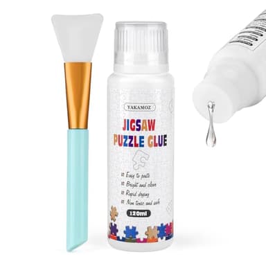 YAKAMOZ Jigsaw Puzzle Glue with Sponge Head for Adults Clear Water-Soluble Craft Puzzle Glue Quick Dry for 1000/1500/3000 Pieces of Puzzle,120ML