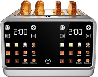 Smart Toaster 4 Slice with Touchscreen & 1-Touch Memory for Family | Stainless Steel Extra-Wide Slots for 6 Bread Types & Toast Settings | Defrost Reheat & Single-Slice Modes