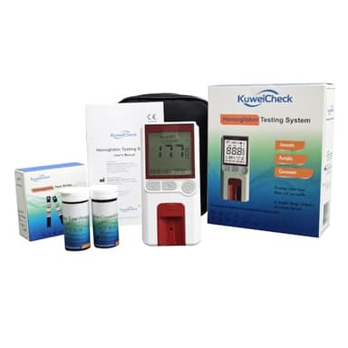 KuweiCheck Hemoglobin Test Meter kit with 25pcs strips lancets and 25 capillary tubes