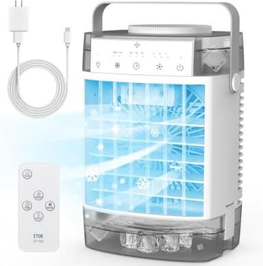 Portable Air Conditioners,3-Speed Small AC Fan, Evaporative Air Cooler with Remote,Timer function,7-Color Night light, 2 Mist modes,Personal Air Conditioner for Bedroom,Office,Room(Gray)