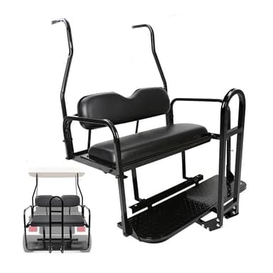 ECOTRIC Rear Golf Cart Folding Seat w/Grab Bar Compatible with 2000.5-Up Club Car DS 400 lbs Back Flip Seat Black
