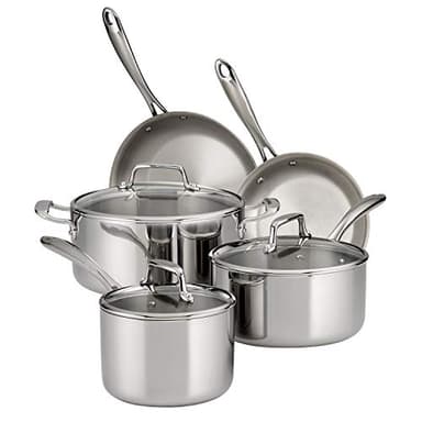 Tramontina Tri-Ply Clad Stainless Steel 8-Piece Cookware Set with Glass Lids, Pots and Pans Kitchen Set, Induction-Ready, Dishwasher-Safe, NSF-Certified