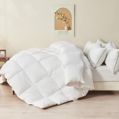 TOPGREEN Organic Feather Down Comforter King Size, Luxury Extra-Fluffy Duvet Insert, All Season Bed Comforter with Ultra-Soft Organic Cotton Case (106x90 Inch, Ivory White)