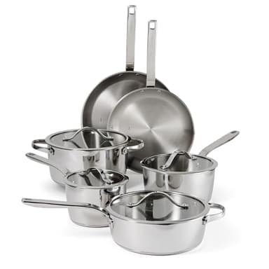 Tramontina Tempo Tri-Ply Base Stainless Steel 10-Piece Cookware Set with Glass Lids, Pots and Pans Kitchen Set, Induction-Ready, Oven-Safe, Dishwasher-Safe