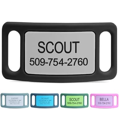 GoTags Silent Dog Tag, Personalized Engraved Silicone and Cat Name Pet ID Tags, Soundless Quiet Slide On Nameplate for Collars, No More Jingling Tags (Gray, Large)
