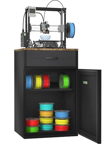 3D Printer Stand with Enclosed Filament Storage, Filament Cabinet with Dehumidifier, Metal 3D Printer Cabinet Workstation,Storage 40 Rolls for PLA/ABS/TPU/Nylon (Black, 180L&Drawer)
