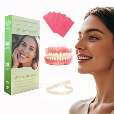 DIY Denture Kit - Top & Bottom Fake Teeth with Comfort Fit for Everyday Use, Natural-Looking Emergency Replacement Solution (Universal Sizing)-KAZ3