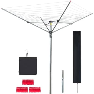 STO STO Umbrella Clothesline Outdoor Drying Rack, 164 Feet Rotary Clothes Drying Rack with Adjustable Height, Folding Laundry Line with Metal Ground Spike for Backyard, Patio, Garden, Heavy Duty
