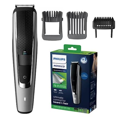 Philips Norelco Beard Trimmer and Hair Clipper Series 5500, Effortless Precision with 40 Adjustable Length Settings, Skin-Friendly Blades, Fully Washable Design, Cordless Power, No Blade Oil Needed