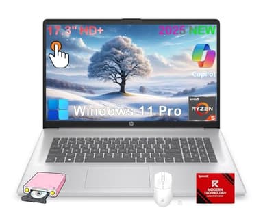 HP 17 inch Touchscreen Laptop Computer - AMD Ryzen 5 7430U(Up to 4.3GHz), 17.3" HD+ AntiGlare Display, 16GB RAM, 1TB SSD, Copilot, HP Fast Charge, HD Camera, Wi-Fi6, Win11 Pro, Patented Redragon Kit