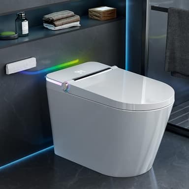 Smart Toilet with Bidet Built In, Heated Seat, Warm Water Wash & Dryer, Tankless Bidet Toilet with Foot Sensor & Night Light, Auto Open/Close Lid & Flush, Wireless Remote, 1.26GPF Water-Saving Design