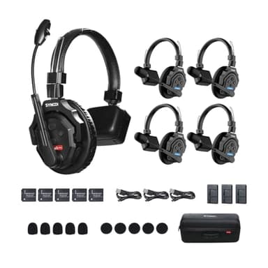 SYNCO XTalk X5 Wireless Intercom Headset 2.4GHz Full Duplex Random Master Device Design for Team Communication,Movie Shoot,Live Show Stage Performance (5PCS)