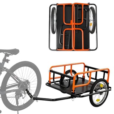 SEKAM Bike Cargo Trailer, 198 lbs Load Capacity, Foldable Bicycle Trailer with Reflectors & Universal Hitch, Heavy-Duty Utility Bike Cart for Camping & Shopping (Orange)