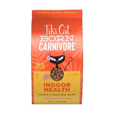 Tiki Cat Born Carnivore High Protein, Indoor Health, Chicken and Turkey Meal Recipe, Grain-Free Baked Kibble to Maximize Nutrients, Dry Cat Food, 3 lb. Bag