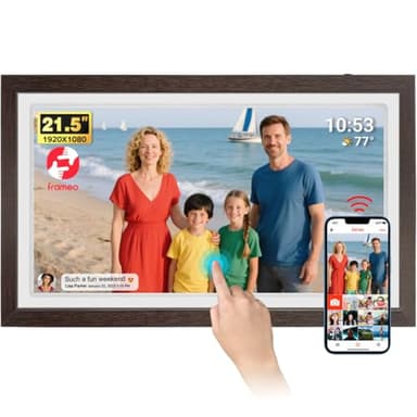 21.5" Large Frameo Digital Photo Frame, 32GB WiFi Digital Picture Frame with 1920x1080 FHD IPS Touch Screen, USB Drive/SD Card, Wall Mountable Auto-Rotate, Easy Share Photos/Videos from Anywhere