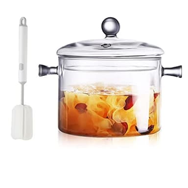 AEFPOYMXU Clear Glass Simmer Pot for Stove Potpourri Cooking Saucepan with Cover Cookware Set Heat-Resistant Stovetop Pot And Pan with Lid, Soup, Milk, Baby Food,Fruit and Spices 1.5L/ 50 FL OZ