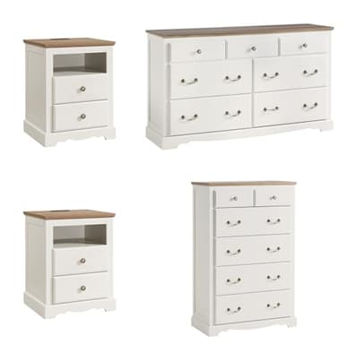 AMERLIFE Farmhouse 4 Pieces Bedroom Sets Includes 7 Drawers Dresser, 6 Dressers Organizer, Two Nightstands with Charging Station, White