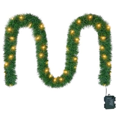 WEMADE 15.4ft Pre-Lit Christmas Garland with Lights – 50 LED Lighted Garlands for Christmas Decorations Indoor Outdoor, Battery Operated 8 Modes Memory Timer for Mantel Stair Banister Doorframe Décor