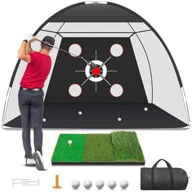 Zensouds Golf Net, 10x7FT with Golf Practice Mat, Hitting Aid Nets for Backyard Driving Chipping Training Swing with Targets Outdoor or Indoor– Gifts for Men/Dad/Him