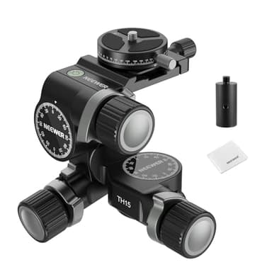 NEEWER TH15 3 Way Geared Tripod Head, Aluminum Alloy 3 Axis Pan Tilt Head with Large & Fine Modes, 360° Pan Arca QR Plate, Millimeter Micro Adjustment, Cleaning Cloth, Max Load 13.2lb/6kg