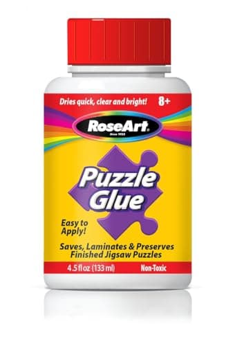 RoseArt Jigsaw Puzzle Glue with Applicator - Saves, Laminates and Preserves Finished Jigsaw Puzzles - Easy to Apply, Dries Quick, Clear & Bright