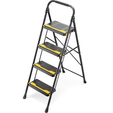 Urackify 4 Step Ladder, Heavy-Duty Pass 800lb Capacity Test, Wide Anti-Slip Steps & Secure Handrail Compact, Folding Step Stool Portable Design for Home, Kitchen, Office, Pantry, Closet Use, Black
