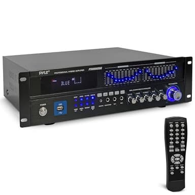 Pyle Bluetooth Hybrid Home Amplifier - 6-Channel 2000W Rack Mount Power Amplifier Receiver w/ Radio - Dual 10 Band EQ, Karaoke Microphone x2, USB, RCA, COAX, OPT, DVD Inputs, HiDef Input and Output