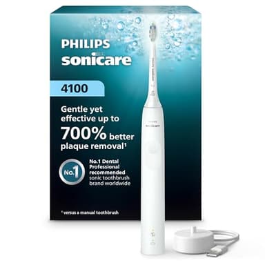 Philips Sonicare 4100 Series Electric Toothbrush - Sonic Toothbrush with Advanced Sonic Technology, Pressure Sensor, Two Intensity Settings, Smartimer & Quadpacer, White, Model HX3681/23