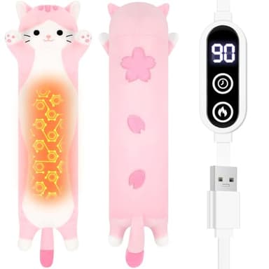 Sprinqdawin Sakura Cat Heating Pad-USB Heated Plush Stuffed Animals for Period Cramps and Menstrual Pain Relief,22” Portable Electric Kitten Heating Pads,Built-Pocket Plush Girls Birthday Gifts,Pink
