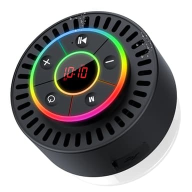 Bluetooth Speaker, Shower Speaker IPX7 Waterproof, Speakers Bluetooth Wireless with Rich Bass, Portable Speaker with LED Light, Suction Cup,8H Playtime, for Bathroom Party Beach, Ideal Gifts, Black